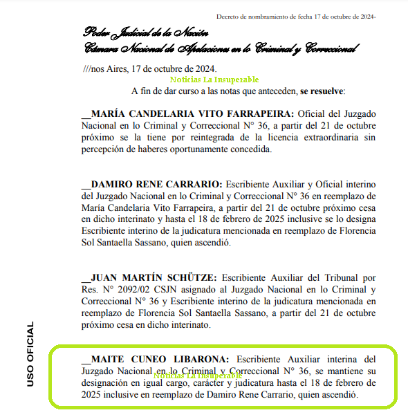 AlexEternament1's tweet photo. 🚨ESCANDALO Y CASTA LIBERTARIA: Cúneo Libarona metió a su sobrina en el Poder Judicial; se trata de Maite hija de Matias (hermano de Mariano) Desde q llego Milei hubo 659 nombramientos en el Poder Judicial, todos familiares y amigos la ñoqui d Maite se lleva casi 2 palos x mes👍 https://t.co/rQg7129bwn