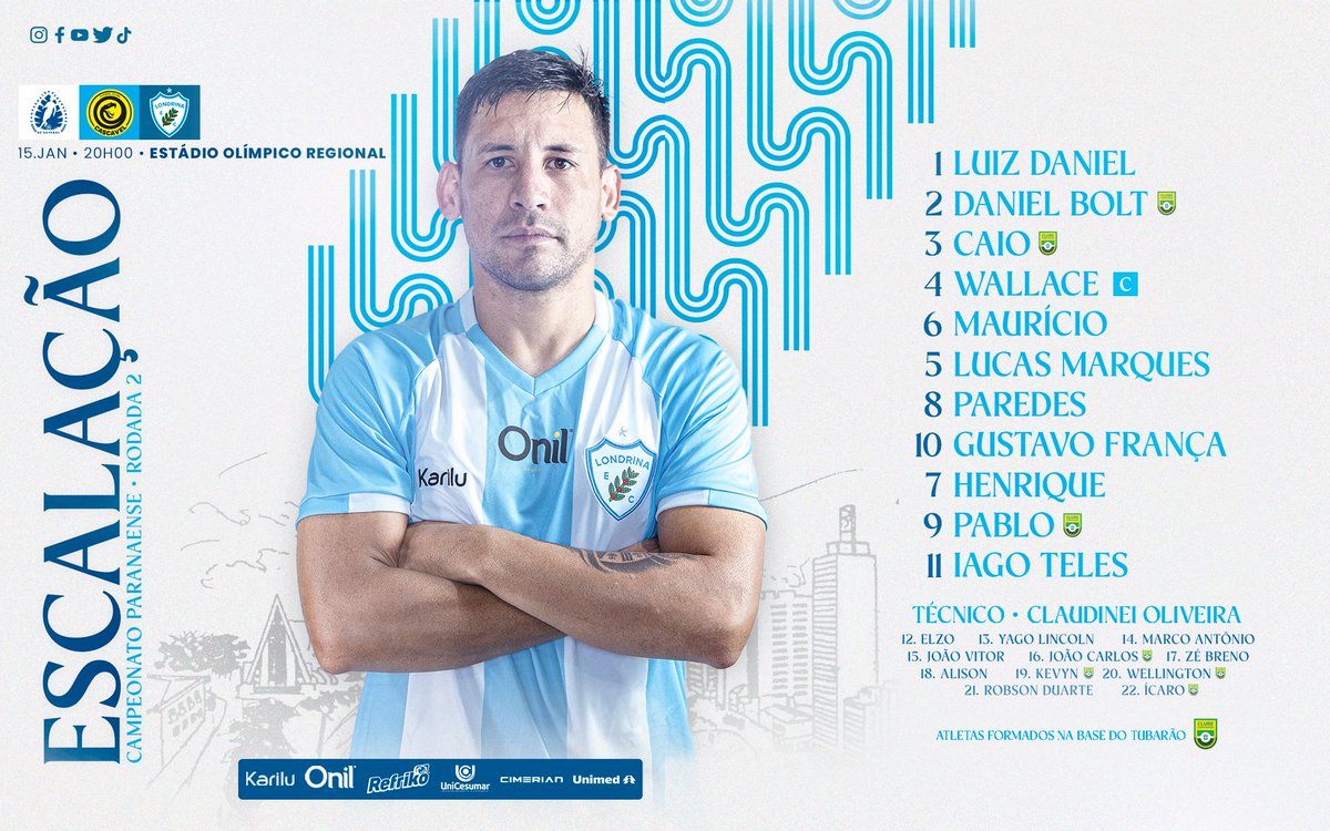 LondrinaEC's tweet photo. 📝⚽️ TUBA ESCALADO! O #Tubarão está pronto para o jogo da 2ª rodada do Campeonato Paranaense! Vamos pra cima! 💙
#VamosPraCimaTubarão #LondrinaEC #FCCxLEC https://t.co/tIkyib3Jup