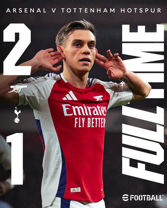 Full Time: Arsenal 2-1 Tottenham Hotspur