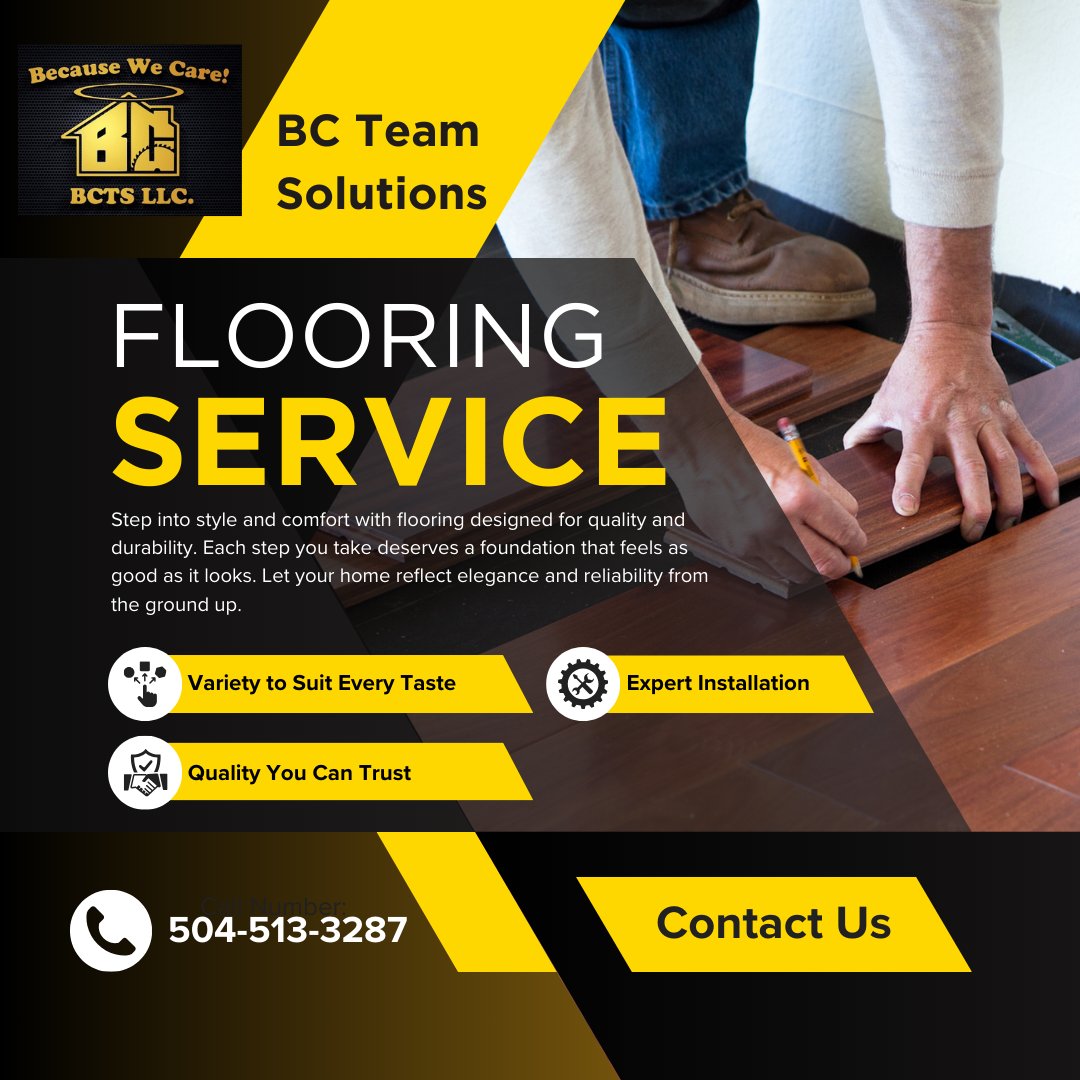 BCTeamSolutions's tweet image. Flooring Solutions in Louisiana
Need durable, quality flooring? BC Team Solutions has you covered! Affordable rates you can trust. Call 📞 504-513-3287 for a quote today!
#FlooringServices #LouisianaContractor #BCTeamSolutions #AffordableRates #HomeCare #FlooringExperts