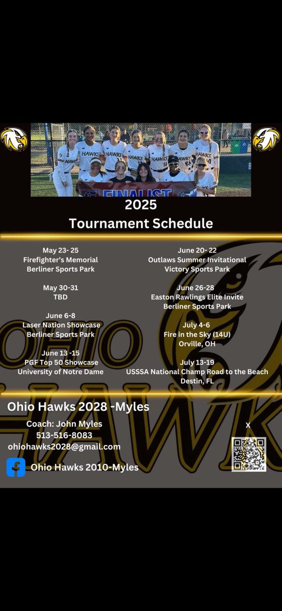Summer 2025 schedule for the Ohio Hawks! So excited to get rolling with this crew and see what all they continue to accomplish. Get out and see these girls!

Follow us on X @ohiohawksSB2028