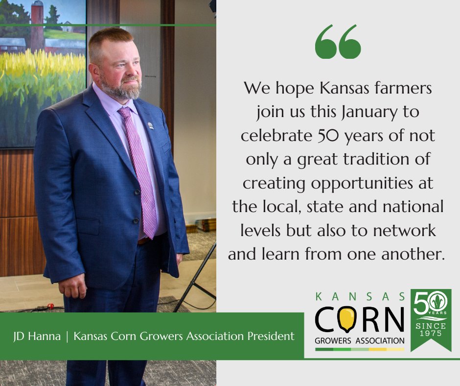 kscorn's tweet photo. Celebrate with us at the 2025 Kansas Corn Symposium in Salina on January 30. Registration is still open online at https://t.co/K6ynO3wi5N #kscorn #kcga #kcga50 https://t.co/2ARBmjfbs6