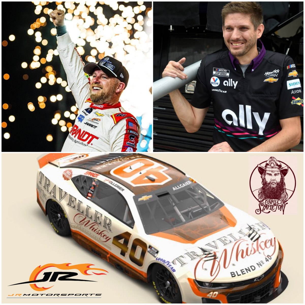 LastLapInsider's tweet image. #JRM will be attempting to make this years #Daytona500 with #JustinAllgaier, #GregIves and #ChrisStapleton's Traveller Whiskey!

This whole deal came together with singer #ChrisStapleton wanting to sponsor a car to promote his #TravellerWhiskey.
#NASCAR