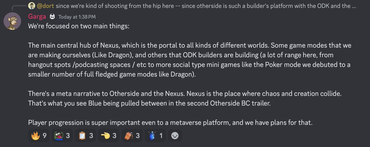 lawofthesaw's tweet photo. Garga said team is focused on 2 main things in today's Otherside Discord hang: https://t.co/PuLhKJswoK