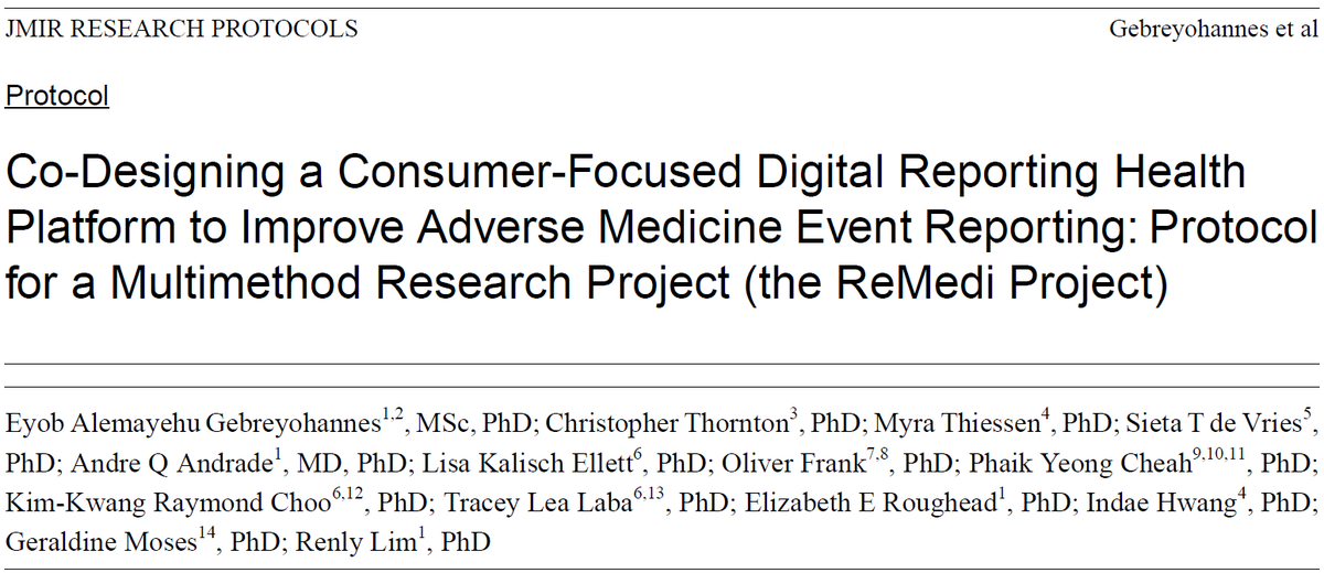 Eyob Alemayehu Gebreyohannes (@ag_eyob) on Twitter photo 🚨 New Publication Alert! 🚨
The ReMedi Project is live in JMIR Res Protoc! 🎉 
We’re co-designing a consumer-focused digital platform to revolutionize the reporting of adverse medicine events (AMEs).
💡 What we’re doing:
- Engaging consumers, healthcare professionals, and 🚨 New Publication Alert! 🚨
The ReMedi Project is live in JMIR Res Protoc! 🎉 
We’re co-designing a consumer-focused digital platform to revolutionize the reporting of adverse medicine events (AMEs).
💡 What we’re doing:
- Engaging consumers, healthcare professionals, and
