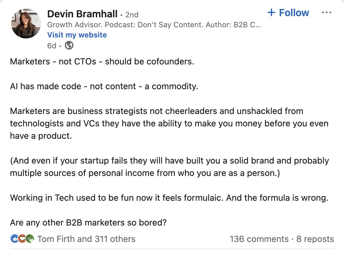 This is an absolutely INSANE take.

Tell me you've never built a tech startup without telling me you've never built a tech startup.