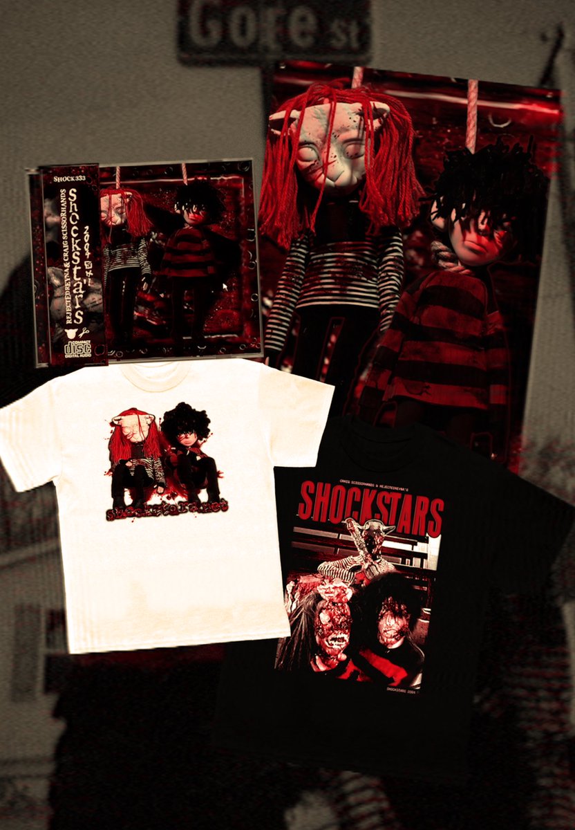 shockfiends's tweet photo. REJECTEDREYNA & CRAIG SCISSORHANDS SHOCKSTARS 2004 MERCH FRIDAY CDS SHIRTS + MORE #ShockFiends #2004 https://t.co/CgBmy1q4Yj