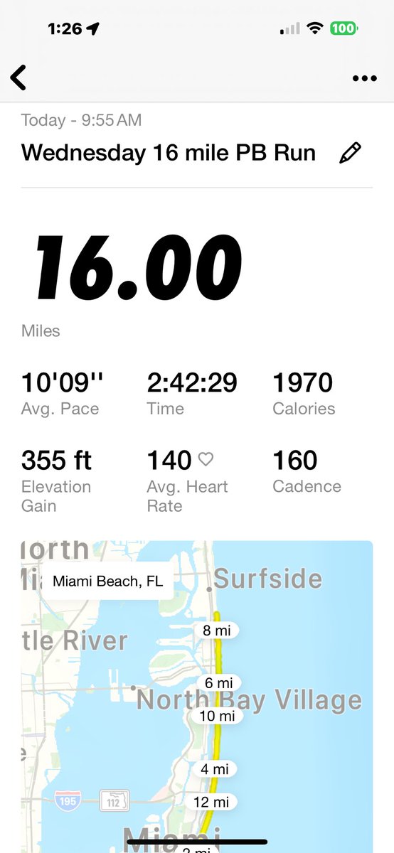 16 mile run today.  A personal best.