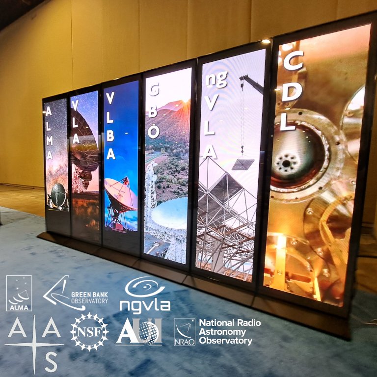 VizAstro's tweet photo. ALMA, NSF VLA, NSF VLBA, NSF GBO, ngVLA, and Central Development Laboratory (CDL).  Learn about them all on the video wall with @TheNRAO exhibition at #AAS245.

@GreenBankObserv @almaobs @DiscoverAUI #science #astronomy #visualization #STEM https://t.co/gutKgaUbRH