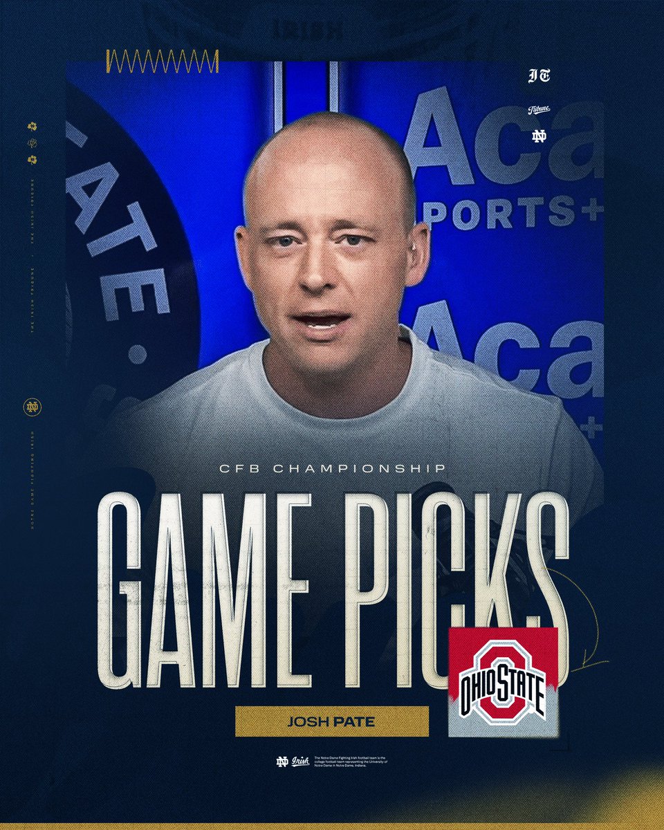 theirishtribune's tweet photo. 𝐏𝐚𝐭𝐞 𝐒𝐩𝐞𝐚𝐤𝐬

College Football Media Personality Josh Pate, who has infamously gone 0-4 when picking Notre Dame to be upset this season, has picked Ohio State to win the National Championship. 

Pate also mentioned on his show how he believes Ohio State will cover the current 8.5 point spread that favors them.

Comment your thoughts below ⬇️