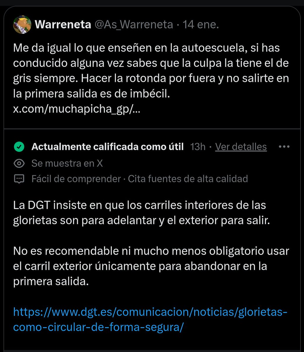 NotasDeLectores's tweet photo. A algunos hay que quitarles el carnet.

El contexto es el vídeo en el que un coche, desde el carril interior de una rotonda, trata de tomar la salida, golpeando a un coche que está en el carril exterior haciendo la rotonda.

El carril exterior siempre tiene preferencia. https://t.co/3y1LdZk2F8