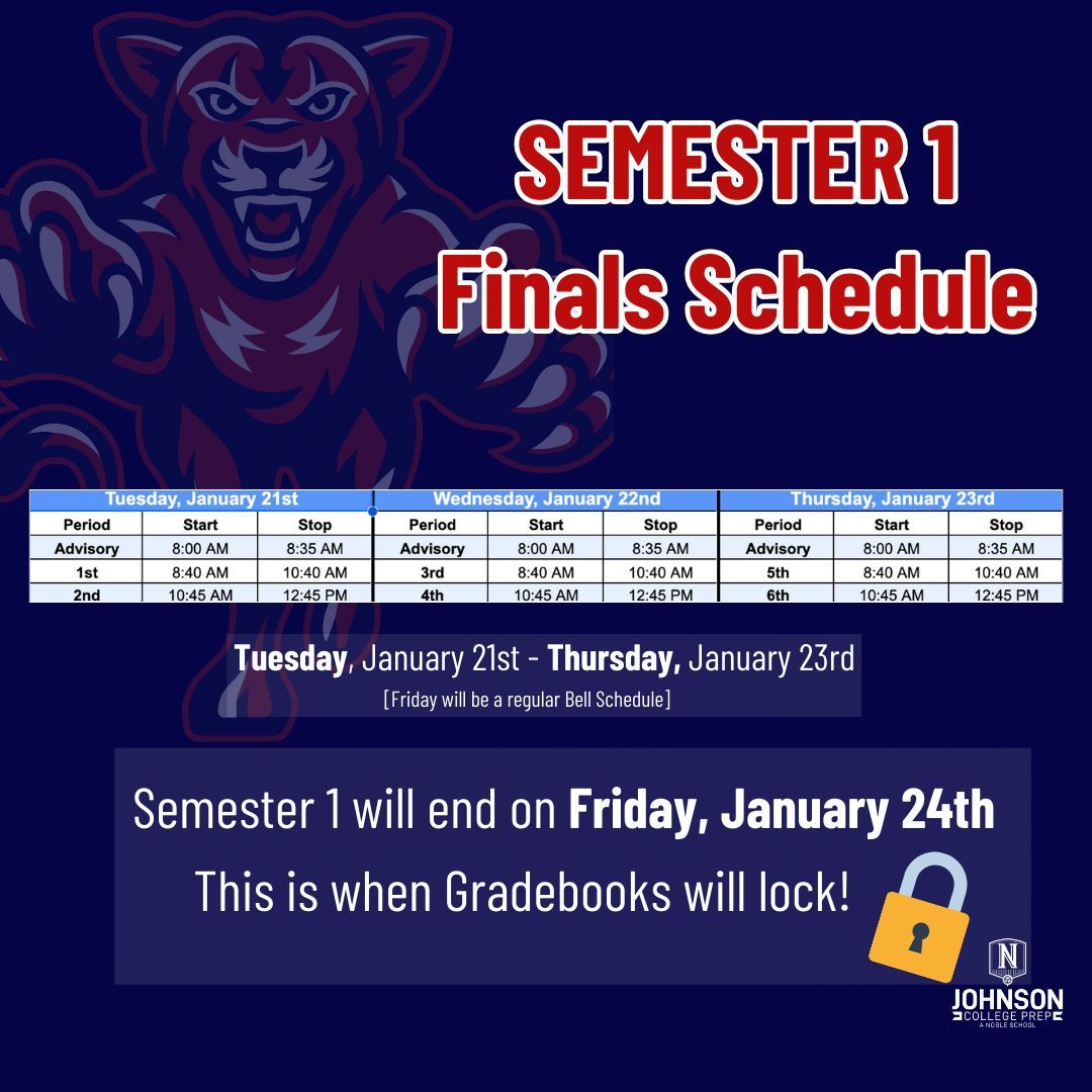 BeNobleJCP's tweet photo. Puma Families! Swipe to see important upcoming dates for January. #benoblejcp #january #semesterfinals https://t.co/s0iVogqwoA