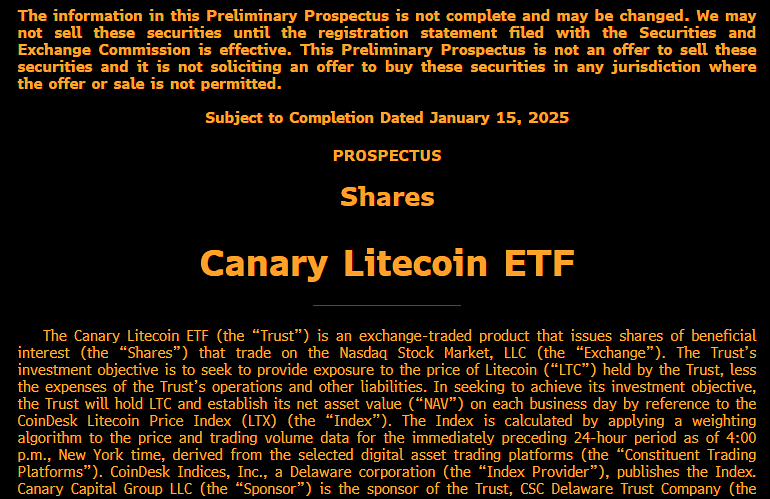 NEW: <a href="/CanaryFunds/">Canary Capital</a> just filed an amended S-1 for their Litecoin ETF filing. No guarantees -- but this might be indicative of SEC engagement on the filing. Still no 19b-4 filing yet though

(A 19b-4 would actually start the potential approval/denial clock) h/t <a href="/isabelletanlee/">Isabelle Lee</a>