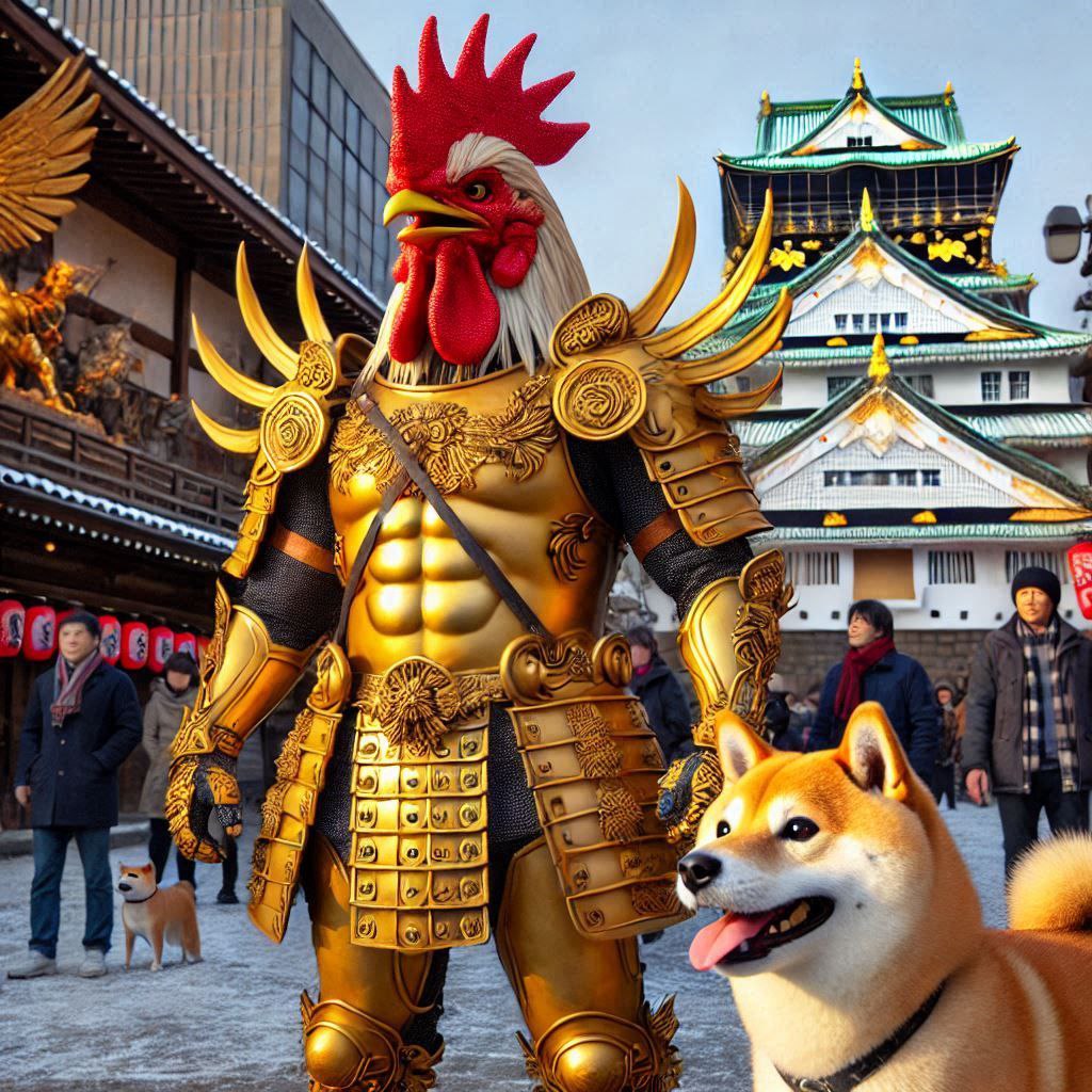 My_ChIcKeN_GoLd's tweet photo. Osaka's winter charm captured by MYC and his Shiba Inu. 🐓❄️ Golden eggs and crypto dreams at Osaka Castle! 🏯🥚💫 
#Japan #Osaka #CryptoMagic #MYC #GoldenJourney #暗号通貨 #仮想通貨 https://t.co/yQcKbgdJ0W