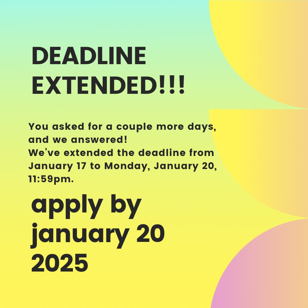 ANNOUNCEMENT: Deadline extended
through January 20, 11:59pm! You asked for a couple
of extra days, and we answered. Take the weekend,
make your recordings, and hit submit. See you, soon!
#mybuti #deadlineextended #recording #application
#audition #buti2025
