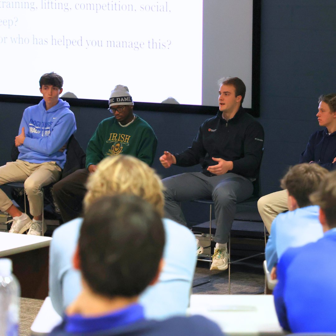 CreightonPrep's tweet photo. We've had the pleasure of welcoming recent grads back to campus while they're on break! Last week: Panels for our grads to share tips for things like the college transition, app process &amp; athletics. This week: Grads sharing what they're learning @ their respective campuses! #AMDG https://t.co/v2zBrYPlph