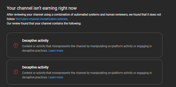 TCMScooty's tweet photo. @TeamYouTube @YouTubeCreators I dusted off my twitter to ask for this to be looked into along with all the other accounts that have seemingly been hit recently with "Deceptive Activity".  I want answers on how a tiny channel that barely gets engagement is faking activity. https://t.co/zv85tjaVUd