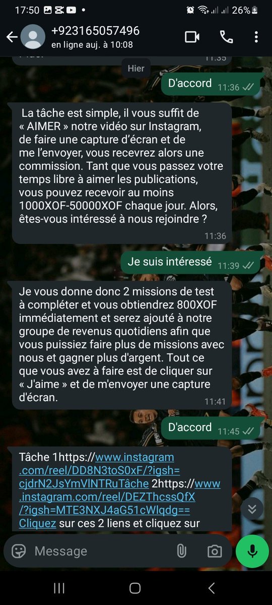 GueyeKalif's tweet photo. J'ai tjrs entendu parler d'arnaque mais j'ai jamais su comment ça marchait...

Je faisais une pause tranquille au boulot quand j'ai reçu un message sur watshapp (+92 gayn😭pakistan mokou Rodrygo yi). Pourtant en ce moment j'ai senti la grosse arnaque(c'est ce que je croyais...) https://t.co/SJIjg0VoEJ