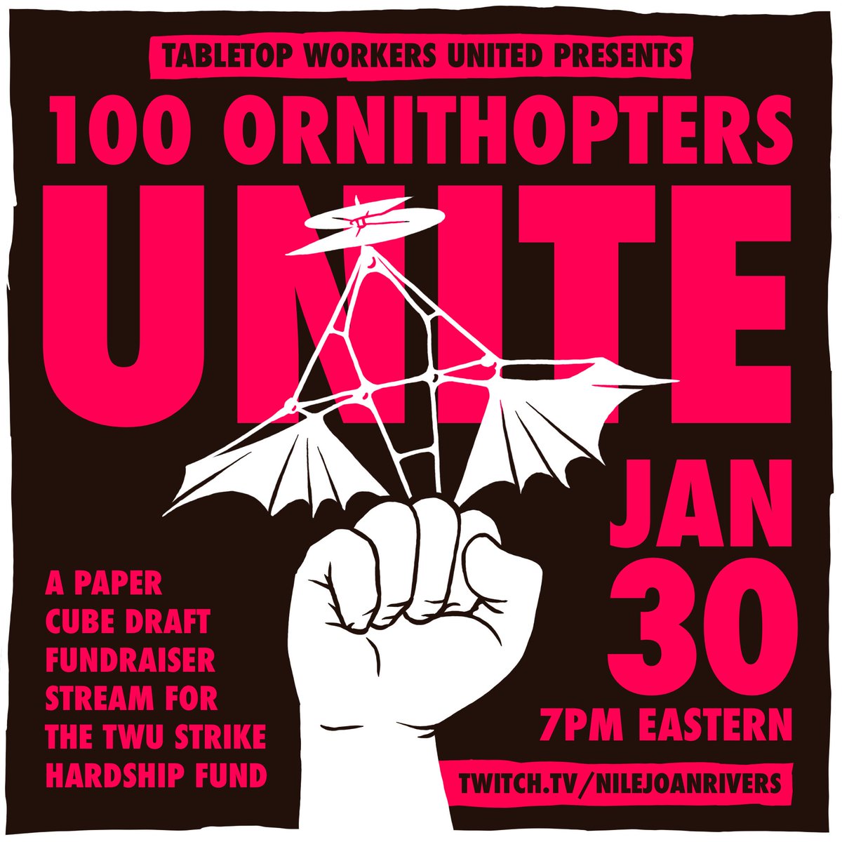 TabletopWU's tweet image. Tabletop Workers United is thrilled to announce a paper cube draft fundraiser stream for our strike hardship fund! Tune in to @NileJoanRivers
 stream on January 30th at 7PM EST for all the action.

We've got some really exciting guests lined up! Stay tuned for more info 👀