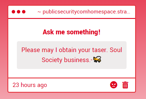 RRTwentyOne's tweet photo. Not an option. I can't authorise use of an officer's weapon to a civilian.. https://t.co/auxLUGSKrZ