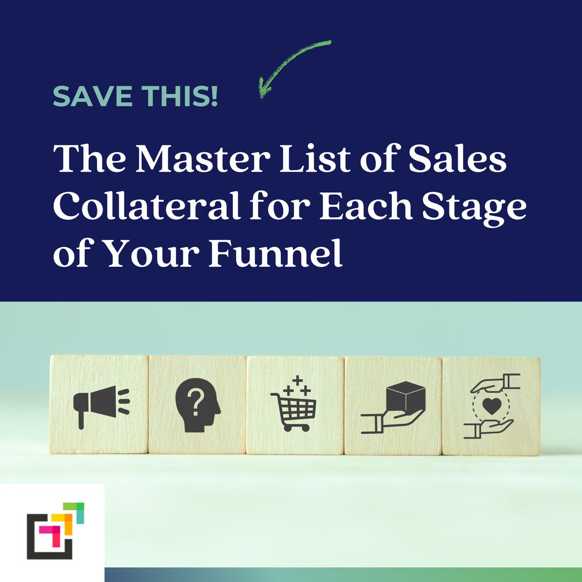 PeerSalesAgency's tweet photo. 💾 SAVE THIS! Never wonder what to send to a prospect again. Here’s our master list of sales collateral for every buyer at every stage of the funnel: https://t.co/fUNYaQK8Kr https://t.co/9SKZZuis5J
