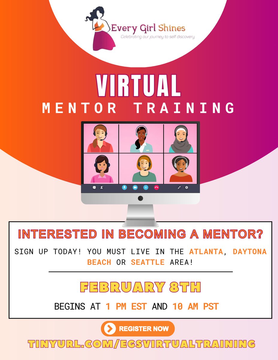 💻 Join us in helping Every Girl Shine! If you are interested in becoming a mentor, now is your chance. Register today at Tinyurl.com/EGSVIRTUALTRAI… 

#egs #mentorsneeded #atlantamentor #seattlementor #daytonabeachmentor