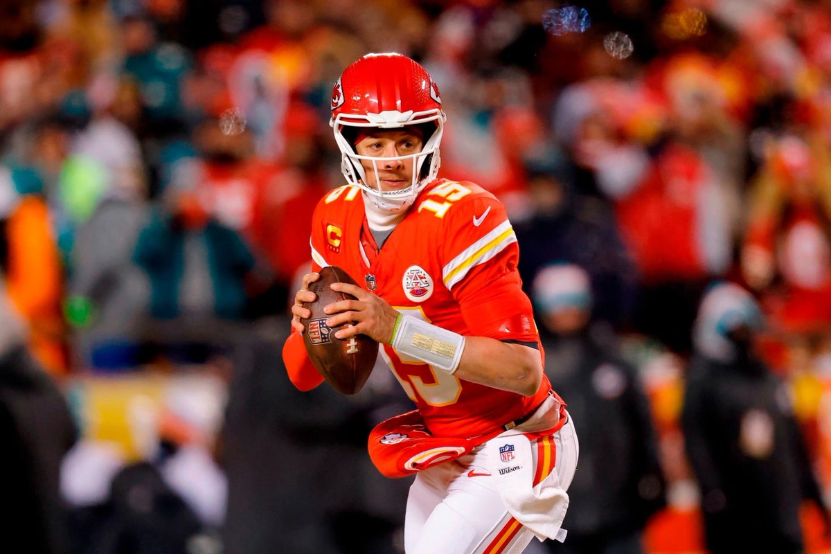 KCSportsNetwork's tweet photo. Quarterbacks Patrick Mahomes has defeated in the postseason:

• Andrew Luck
• Deshaun Watson
• Ryan Tannehill
• Jimmy Garoppolo
• Baker Mayfield
• Josh Allen (x3)
• Ben Roethlisberger
• Trevor Lawrence
• Joe Burrow
• Jalen Hurts
• Tua Tagovailoa
• Lamar Jackson
• Brock Purdy