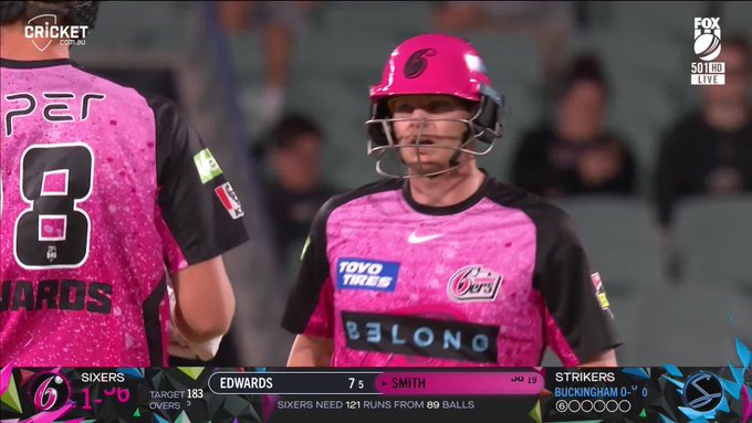 In case you missed it...  Steve Smith hit four glorious sixes at the Adelaide Oval last night!  🔥 📹 Credits: Twitter/BBL
