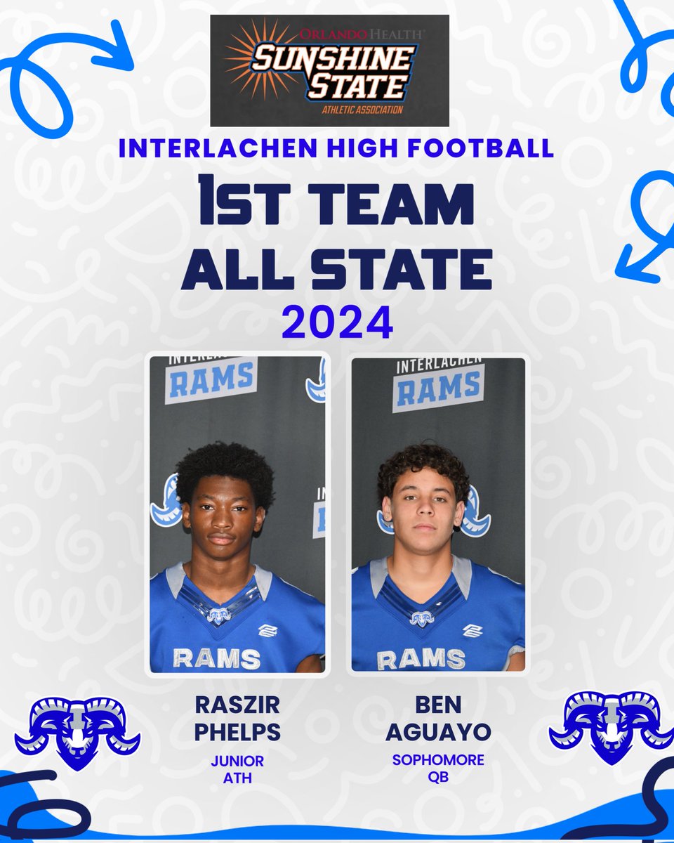 InterlachenRams's tweet photo. We would like to say  congratulations to our @SSAAFootball All-State Selections @raszirphelps x2 @AguayoJr08 @garretriddley @AnthonyEnnis76_ @kingkaleb38 https://t.co/8o69HLM7vl
