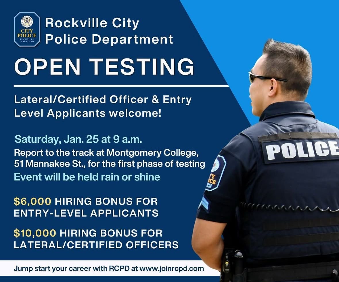 Rockville Volunteer Fire Department, Inc (@rockvillevfd) on Twitter photo Our friends at <a href="/RockvilleCityPD/">Rockville City Police Department</a> are having an open testing event on January 25th, rain or shine! Our friends at <a href="/RockvilleCityPD/">Rockville City Police Department</a> are having an open testing event on January 25th, rain or shine!