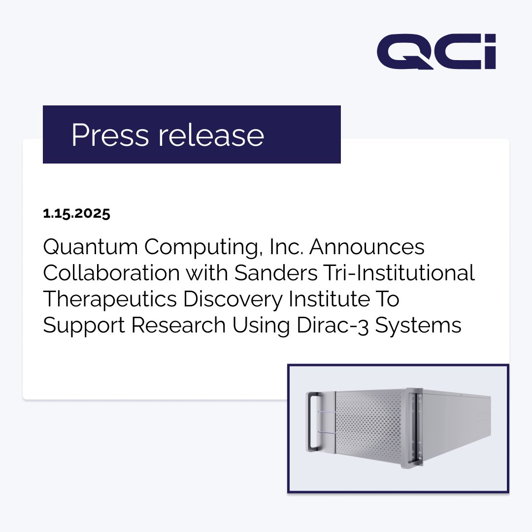 QCi is thrilled to announce a collaboration with Sanders Tri-Institutional Therapeutics Discovery Institute, Inc. (Sanders TDI) to advance research in computational biomedicine using its Dirac-3 systems. 🔬💡

Read the full press release 🔗: bit.ly/4gUF20H