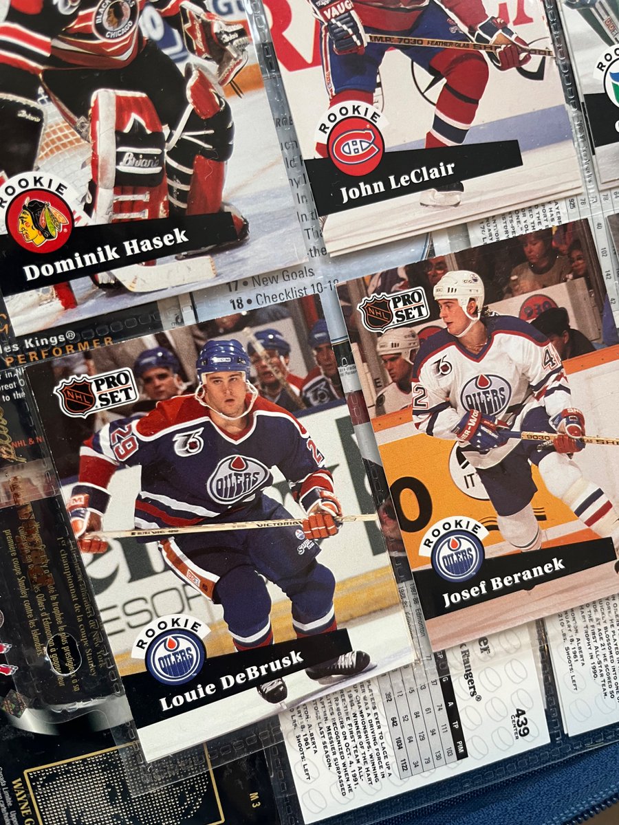 laurellui's tweet photo. today’s unpacked childhood basement finds - not just 1 but THREE mint condition @LouDeBrusk 1990-91 @EdmontonOilers Rookie Cards! Yeessh ⏰🪽and my kids: “you mean the @Sportsnet guy?” https://t.co/0EzfSEXUeg