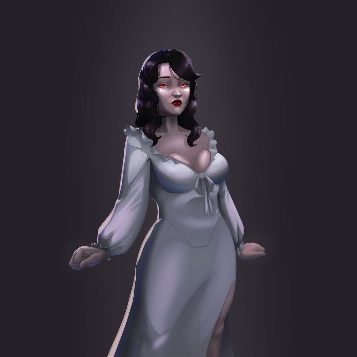 “An ethereal beauty with crimson eyes, shrouded in mystery and allure—what secrets does she hold?”