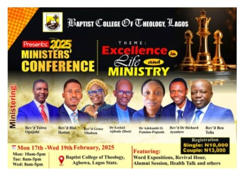 BLagos97096's tweet photo. It is 32 Days to this Awesome Programme.
Prepare to partake in it.
Pre-registration is encouraged. You can send your pre-registration fee to Polaris Bank, Baptist College of Theology, Lagos, 1770897697.
Also, send the evidence of registration to 08055346791, 07085184288. 
Thanks https://t.co/L2fUfd27gn