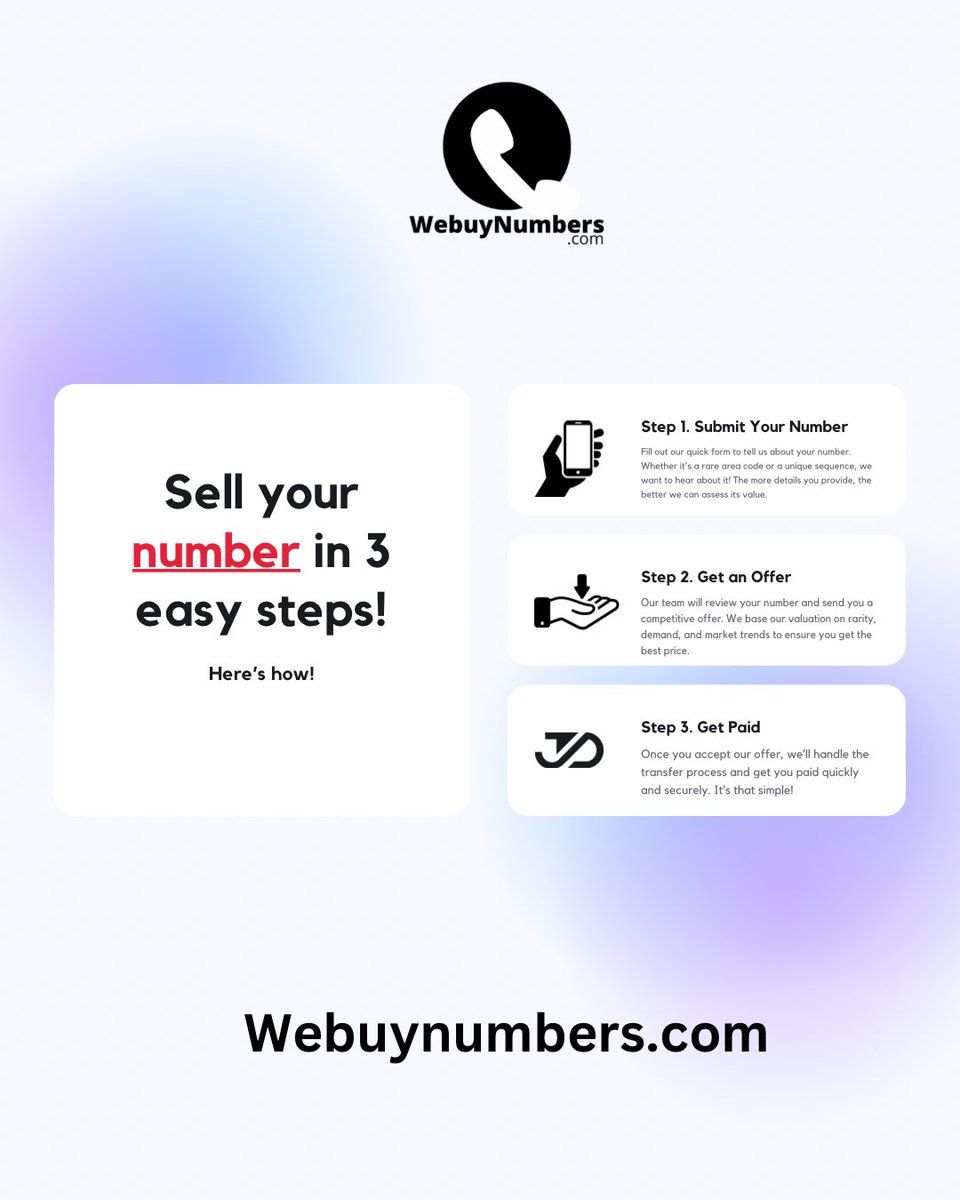 webuynumbers's tweet photo. Selling a phone number with us is as easy as 1… 2… 3… 🙏 https://t.co/Cg1yG8EbtN