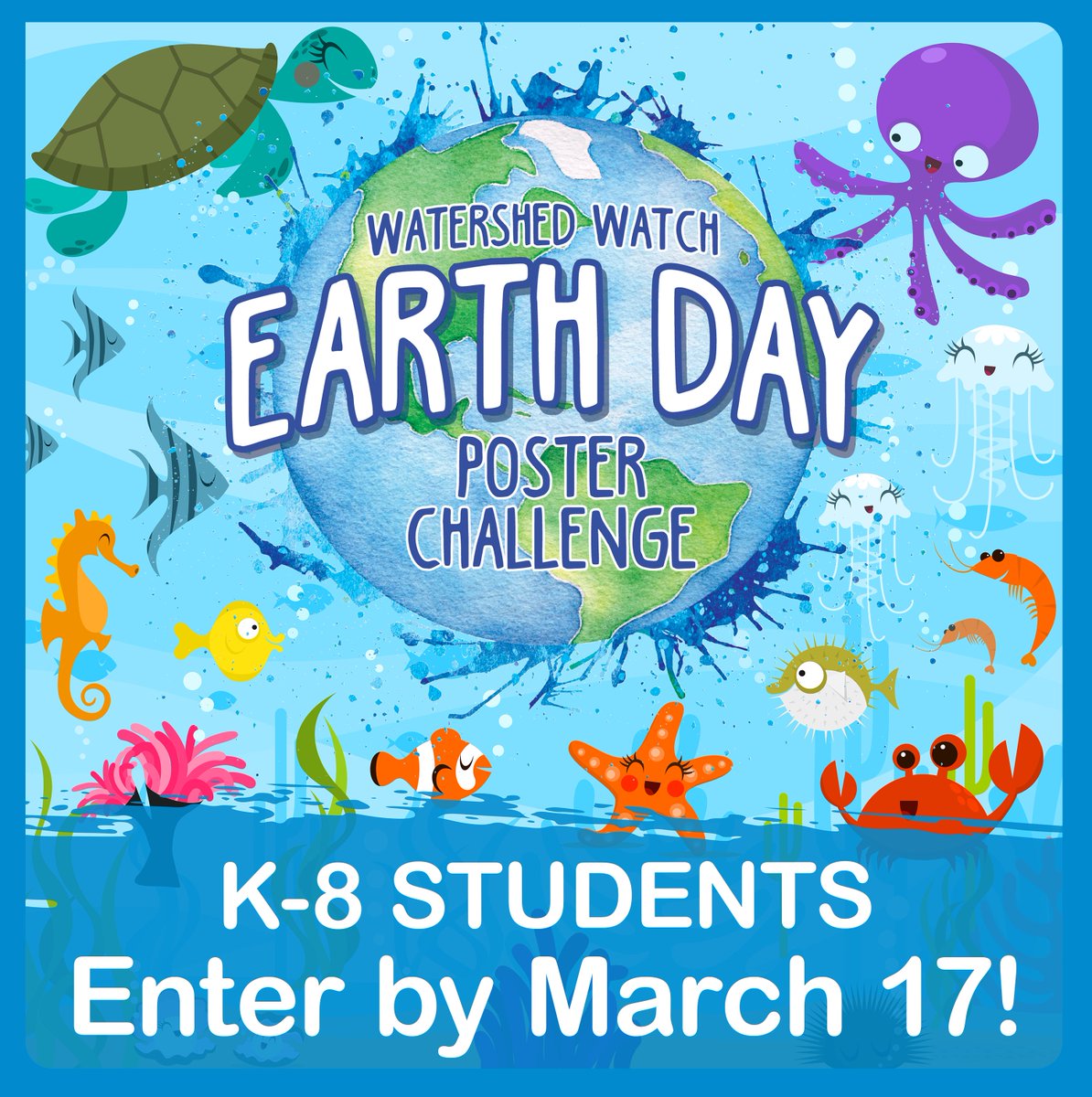 🌎𝗢𝘂𝗿 𝗘𝗮𝗿𝘁𝗵 𝗗𝗮𝘆 𝗣𝗼𝘀𝘁𝗲𝗿 𝗖𝗵𝗮𝗹𝗹𝗲𝗻𝗴𝗲 𝗶𝘀 𝗯𝗮𝗰𝗸!
What do you love about your local waterways? How can you prevent water pollution?

🖍Share your creativity! 𝗘𝗻𝘁𝗲𝗿 𝗯𝘆 𝟯/𝟭𝟳/𝟮𝟱 for your chance to 𝘄𝗶𝗻 𝘂𝗽 𝘁𝗼 $𝟮𝟱𝟬. mywatershedwatch.org/posterchalleng…