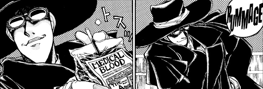 UltimateUndead's tweet image. Having pulled out a blood bag from his trench coat, he'd stab it with a straw before sipping on the crimson sap like a juice box.

❝No, I won't do such. You haven't made yourself a threat, yet.❞