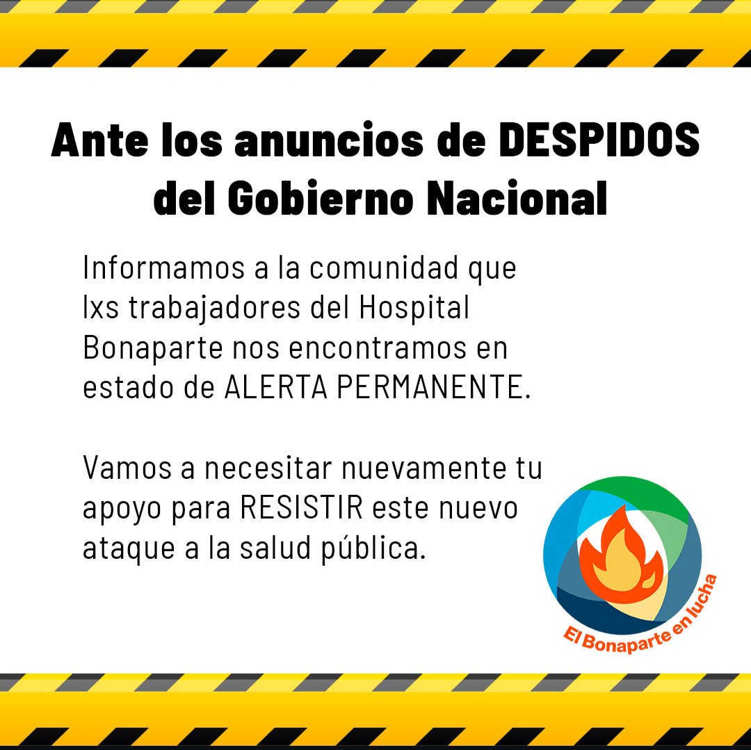 lucabonfante_'s tweet photo. Lxs trabajadores del Hospital Bonaparte en este mismo momento se encuentran en alerta permanente por la amenaza de despidos. Necesitan nuevamente todo el apoyo que recibieron para RESISTIR el ataque a la salud pública.

Máxima difusión https://t.co/KEoNpNC3df