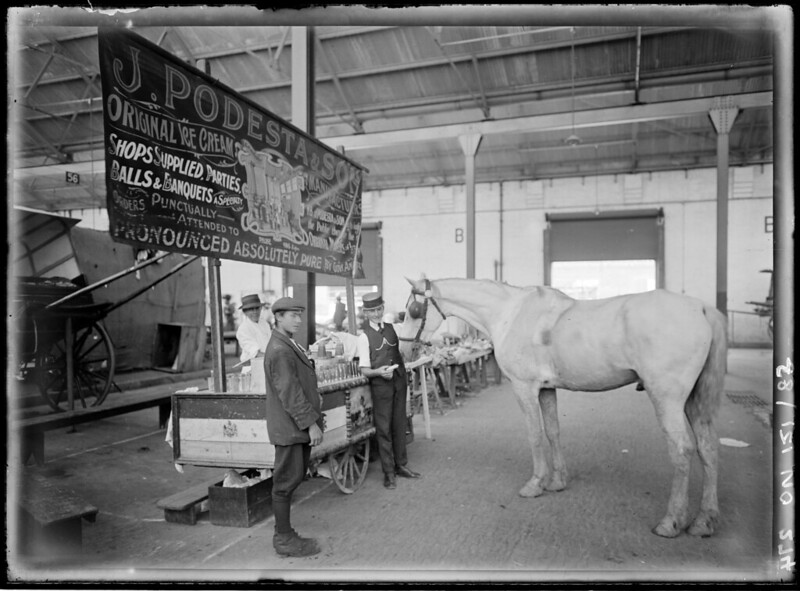 Geoffmuse's tweet photo. J Podesta, Ice Cream maker's stall, Sydney Markets, c. 1910, by Rex Hazlewood. Uploaded to #flickrcommons by @StateLibrartNSW https://t.co/spZTgT5ha9 https://t.co/DMoAkjRbzJ