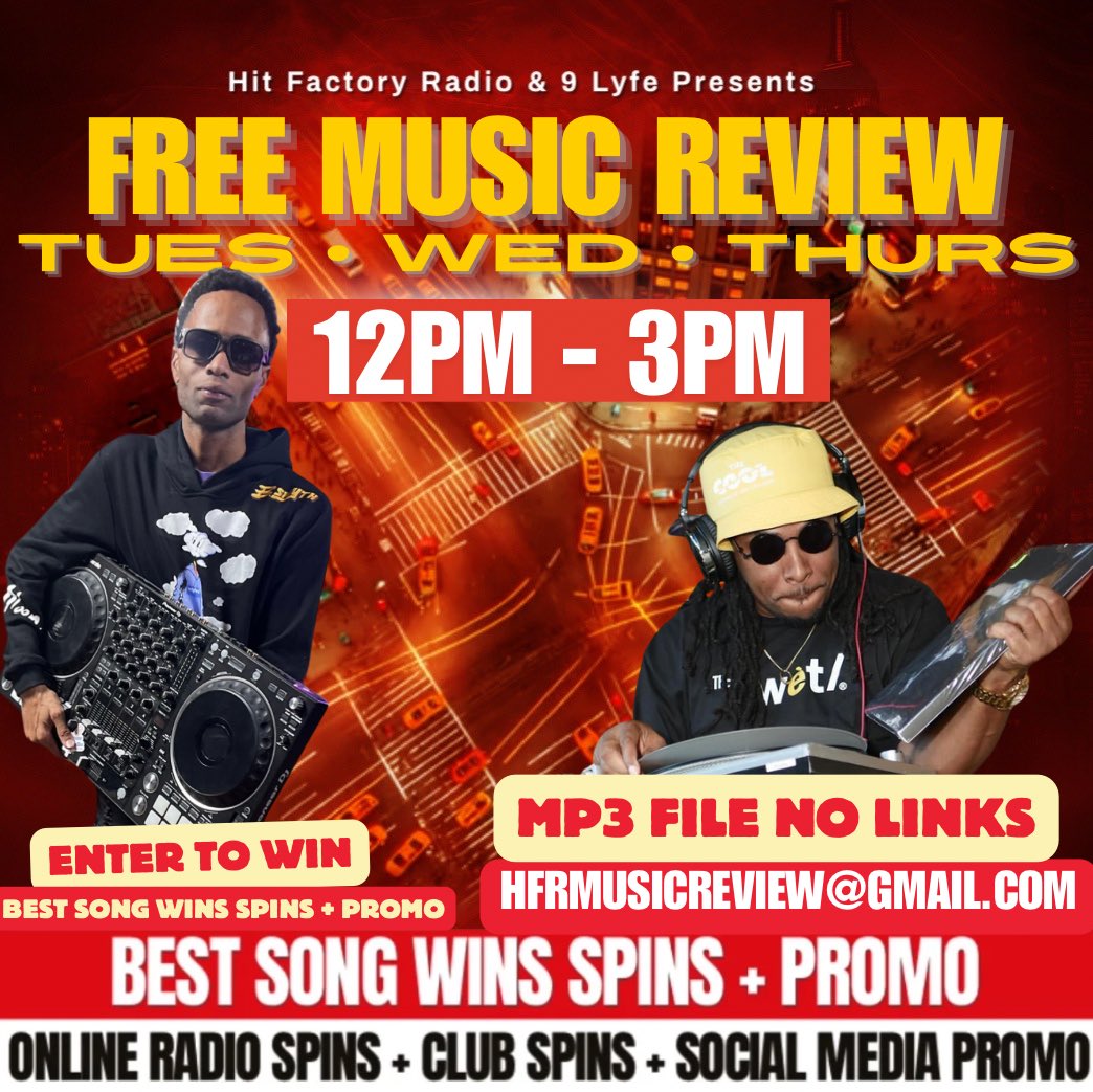 HitFactoryRadio's tweet image. Lock In Tomorrow For Your Chance To WIN 1 Week Of Radio Spins+ Club Spins + Promo
FREE MUSIC REVIEW SHOW ☑️
TUESDAY | WEDNESDAY | THURSDAY Hosted By @seratokid @DjFlip305 
Show time 12pm -2pm On @YouTube