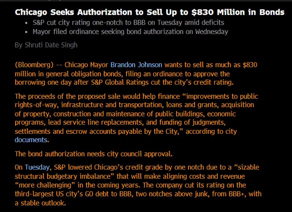 StuLoren's tweet photo. Are you freaking kidding me?!... Chicago is thinking of issuing $830m in more debt? After S&amp;P's downgrade this week? What is Mayor Johnson and his finance team thinking? Are they trying to get us downgraded to an actual junk rating? This should be dead on arrival in City Council. https://t.co/3wfRihfMiP