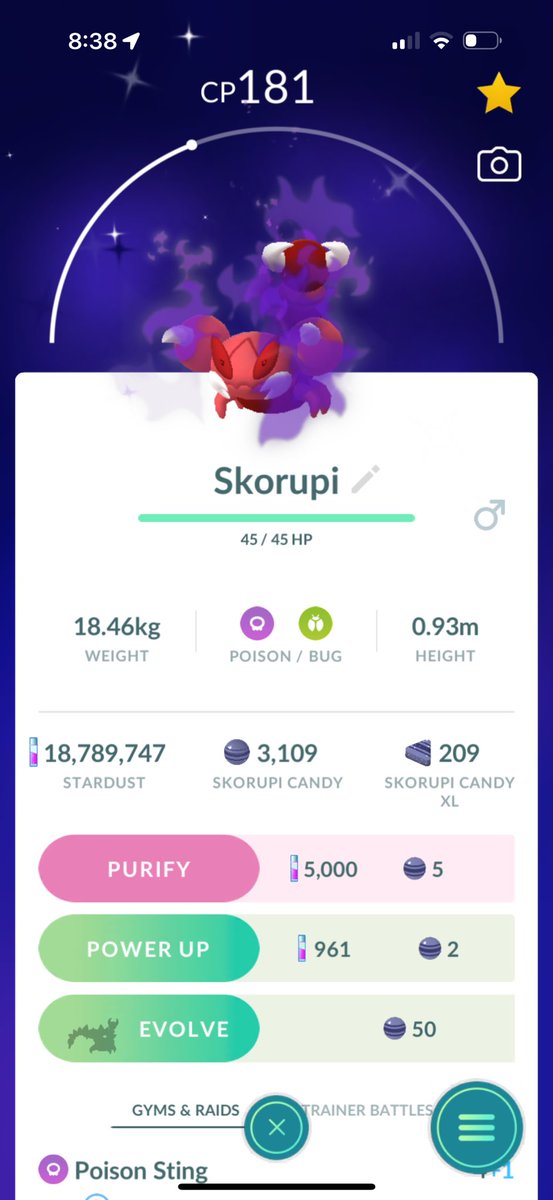 devon_n's tweet image. Thank you Sierra for the shiny shadow Skorupi ❤️ ✨ 
#PokemonGO #teamrockettakeover