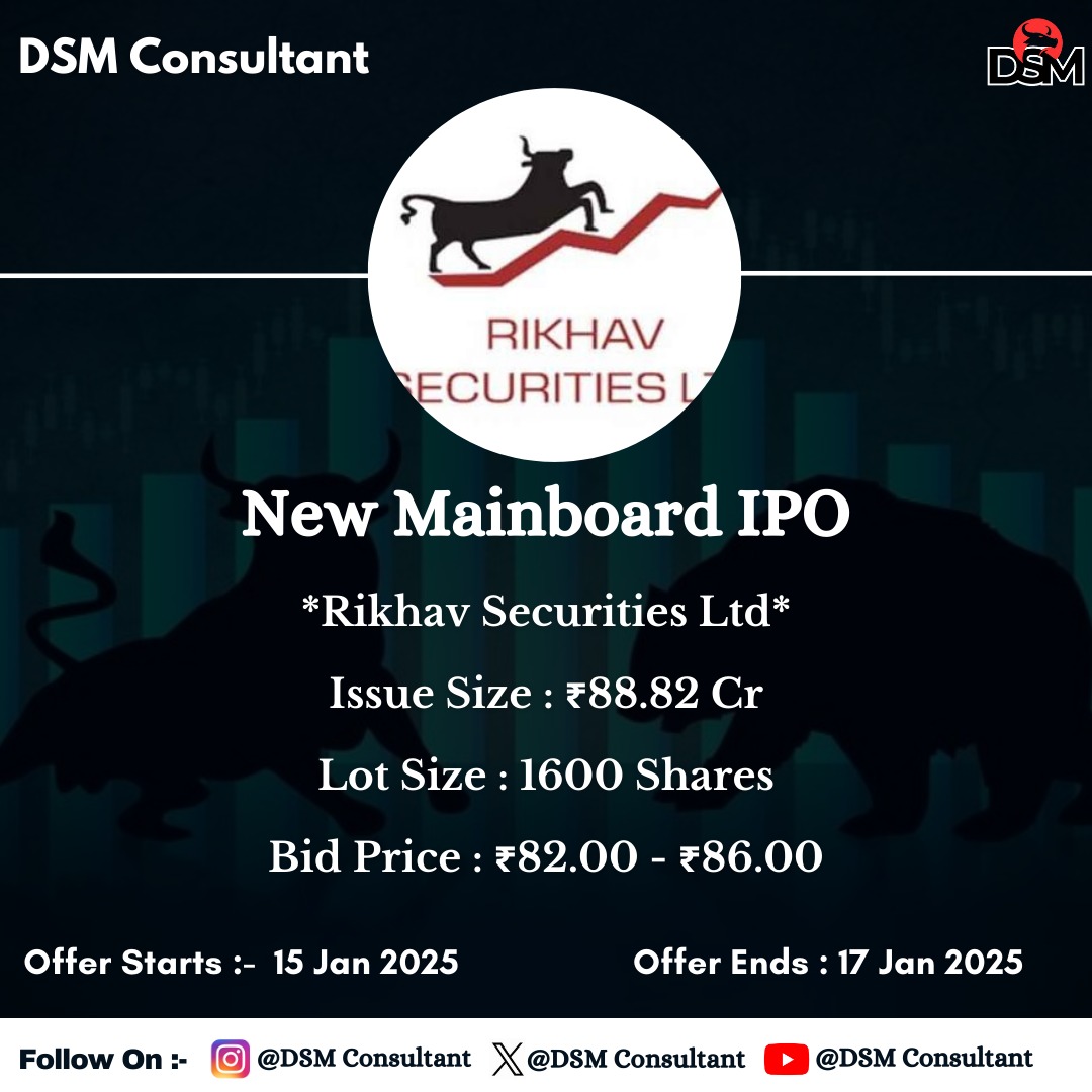 DSMConsultant's tweet photo. Rikhav Securities Ltd IPO Coming Soon 🔜 

#DSMConsultant #DSM #IPOMarket #rikhavsecuritiesipo #NSE #BSE #SENSEX #NIFTY #IPO https://t.co/yyDvHZtNYo