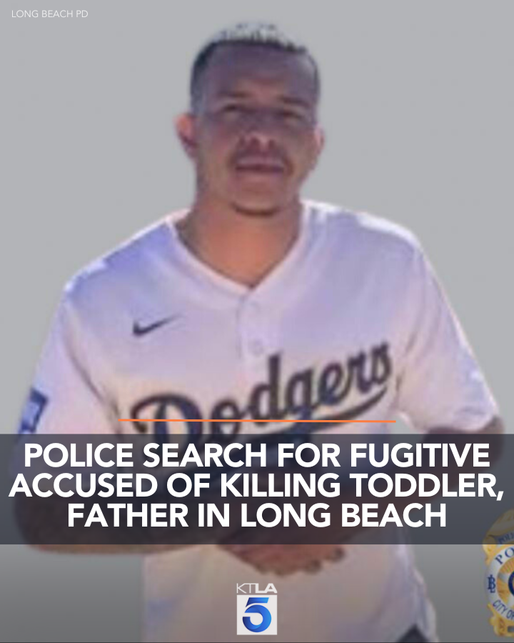 KTLA's tweet photo. Authorities are searching for a man accused of killing a young girl and her father after crashing into an apartment building in Long Beach.
Details: https://t.co/QzrIBeUqhC https://t.co/NHqFqHKApt