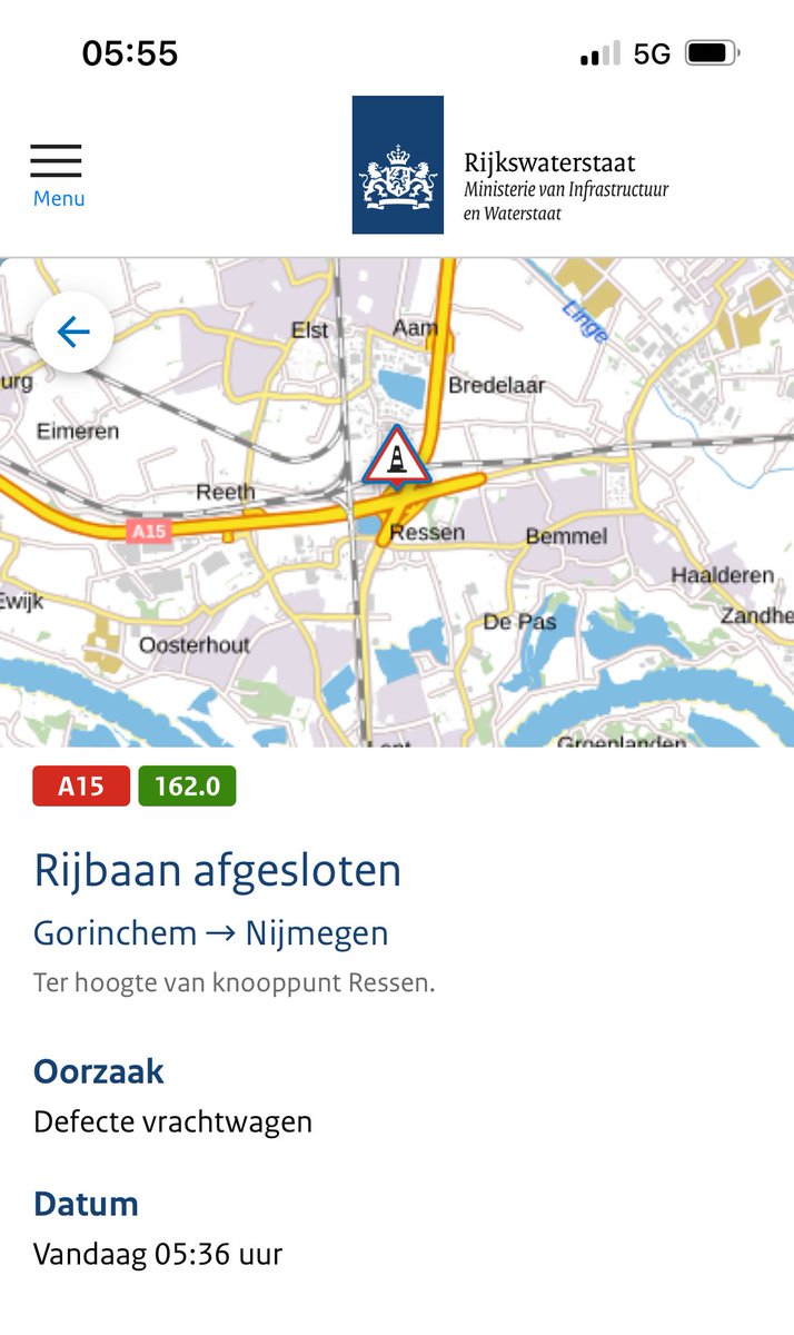 sjefhond's tweet photo. ⁦@RWSverkeersinfo⁩ goedemorgen het is van Bemmel ri Gorinchem afgesloten, dus andere kant op gr https://t.co/P8HQinkkOv