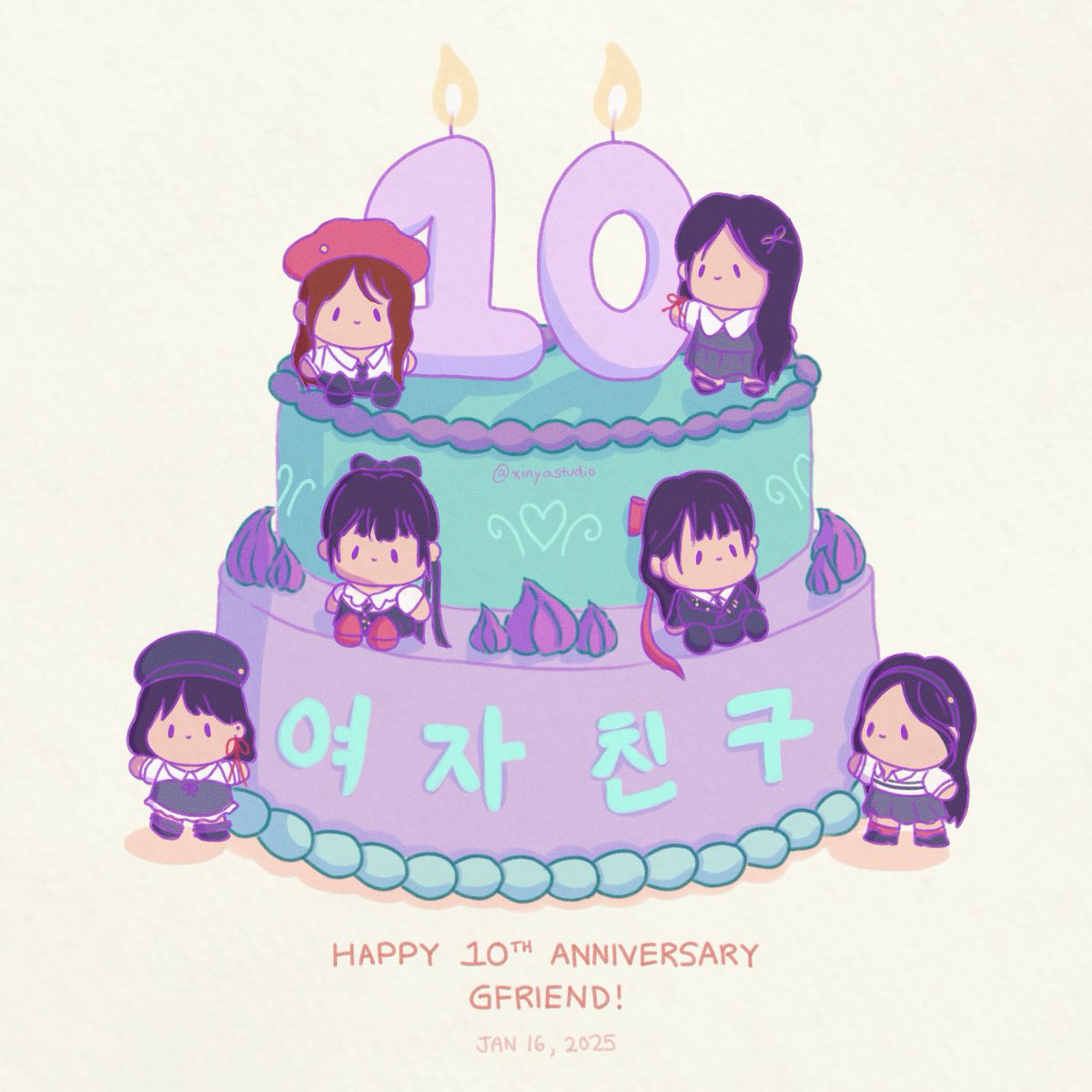 xinyastudio's tweet photo. happy 10th anniversary gfriend!! 🎂

(and happy bday to me too lol. gfriend comeback best gift !!! 🤍💙💜)

#GFRIEND #여자친구 #GFRIEND10thAnniversary #10년동안_반짝인_유리구슬 #Season_of_Memories #fanart https://t.co/VWhTFy3swc