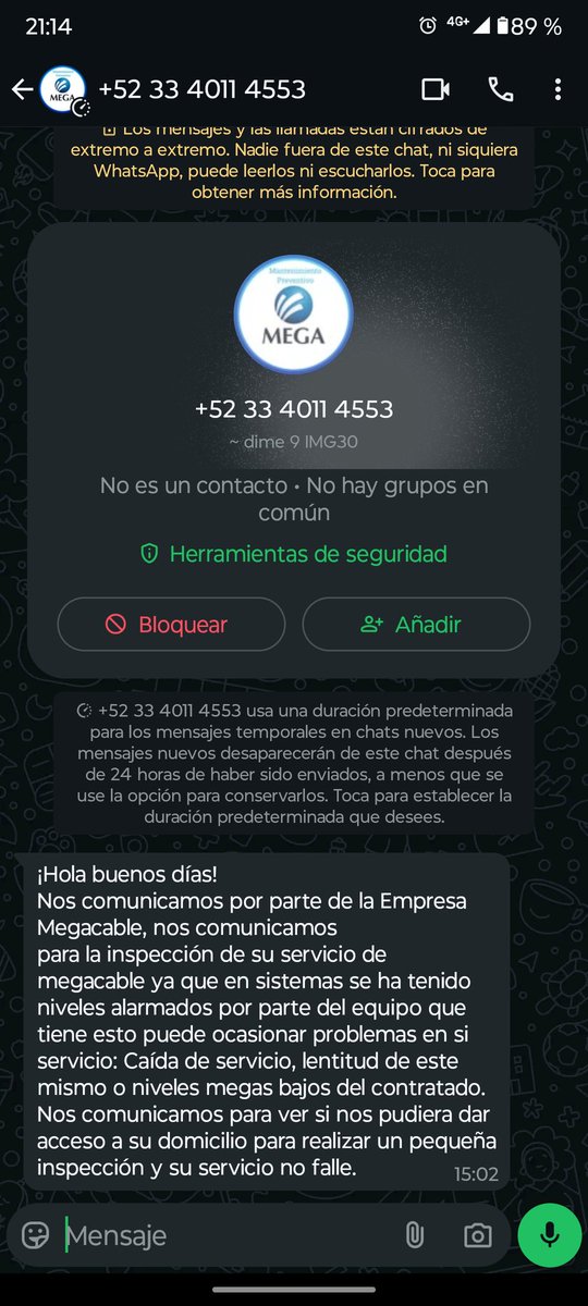cofv81's tweet photo. Atención con estos mensajes, no dejen entrar a nadie que diga que es de megacable, si ustedes no solicitaron algún servicio o revisión están usándolo para asaltarte en tu casa... https://t.co/4stWo8t4y4