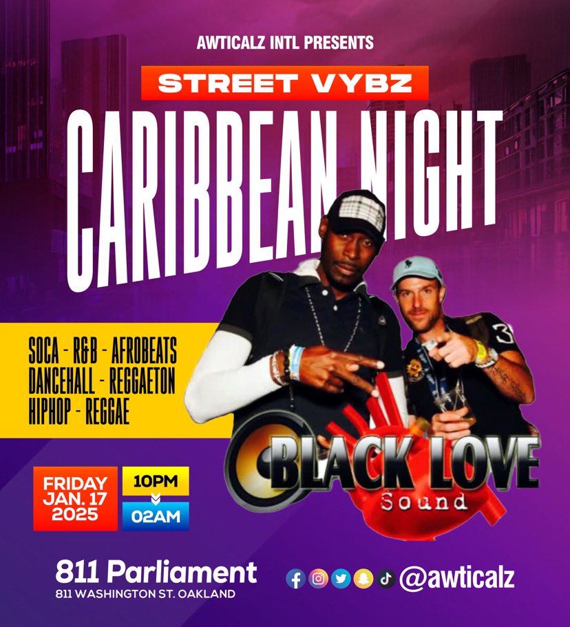 Awticalz's tweet photo. ⏰ When: FRI. Jan. 17th 2025 (S/V FRIDAY - (((CARIBBEAN 🏝️ NIGHT) 🆓 B4 11PM 🎟️ 
 #REGGAE 🔊 #DANCEHALL 🔊 #SOCA 🔊 

📍WHERE: @811parliament • 811 Washington St. 

Bottles🍾 &amp; Drink 🥃 Specials all 🙌 night. 🎇
🇯🇲 FOOD TRUCK 🚐 ON SITE 😋 @countrypeppa510 

@811parliament https://t.co/PbVpDgww7C