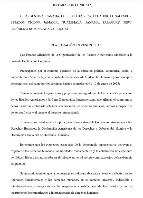 ARGenOEA's tweet photo. Declaración Conjunta de catorce delegaciones ante la @OEA_oficial , incluyendo Argentina 🇦🇷, sobre la Situación en Venezuela 🇻🇪. https://t.co/99M03IuXrA