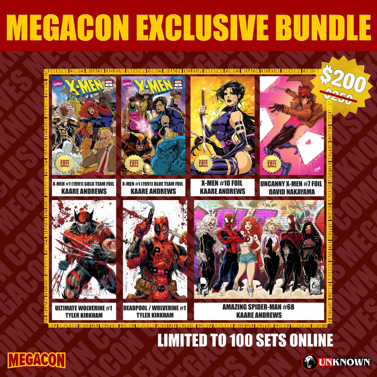 Unknown_Comics's tweet photo. ๐ฅ Megacon Exclusives Preview Pack! ๐ฅ
Can't make it to the show? Grab 7 ๐ฅ variant covers (Spider-Man, X-Men, Wolverine & more) before they're gone! Only 100 packs #Megacon #ExclusiveComics #unknowncomicbooks https://t.co/92nuaPne5L